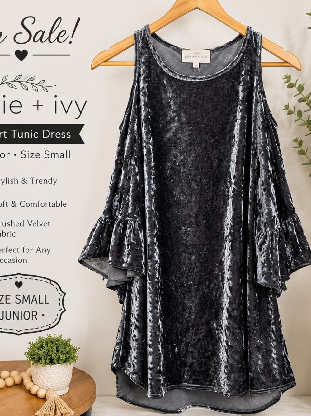 Pixie + Ivy Silver Crushed Velvet Cold-Shoulder Mini Dress
